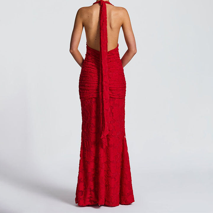 Women Elegant, figure-hugging evening dress with deep V-neck and ruffle details StylebySassy