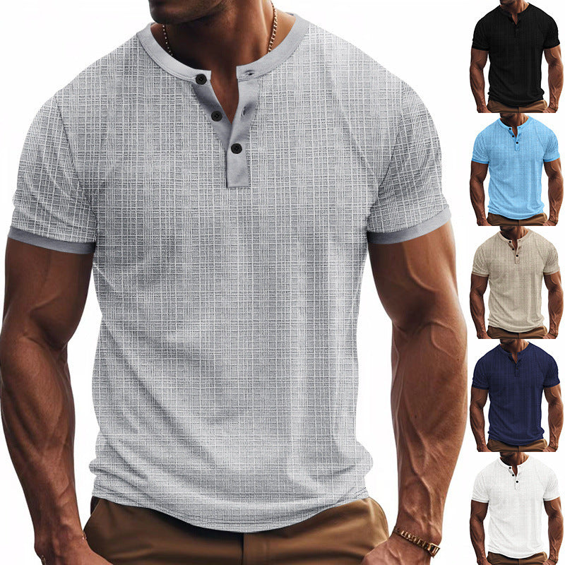Men's short sleeve Serafino with triple button placket and finely knitted grid structure StylebySassy