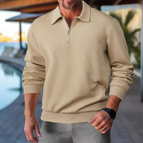 Men's nan Troyer in geometric structured knit with half-zip and polo collar StylebySassy