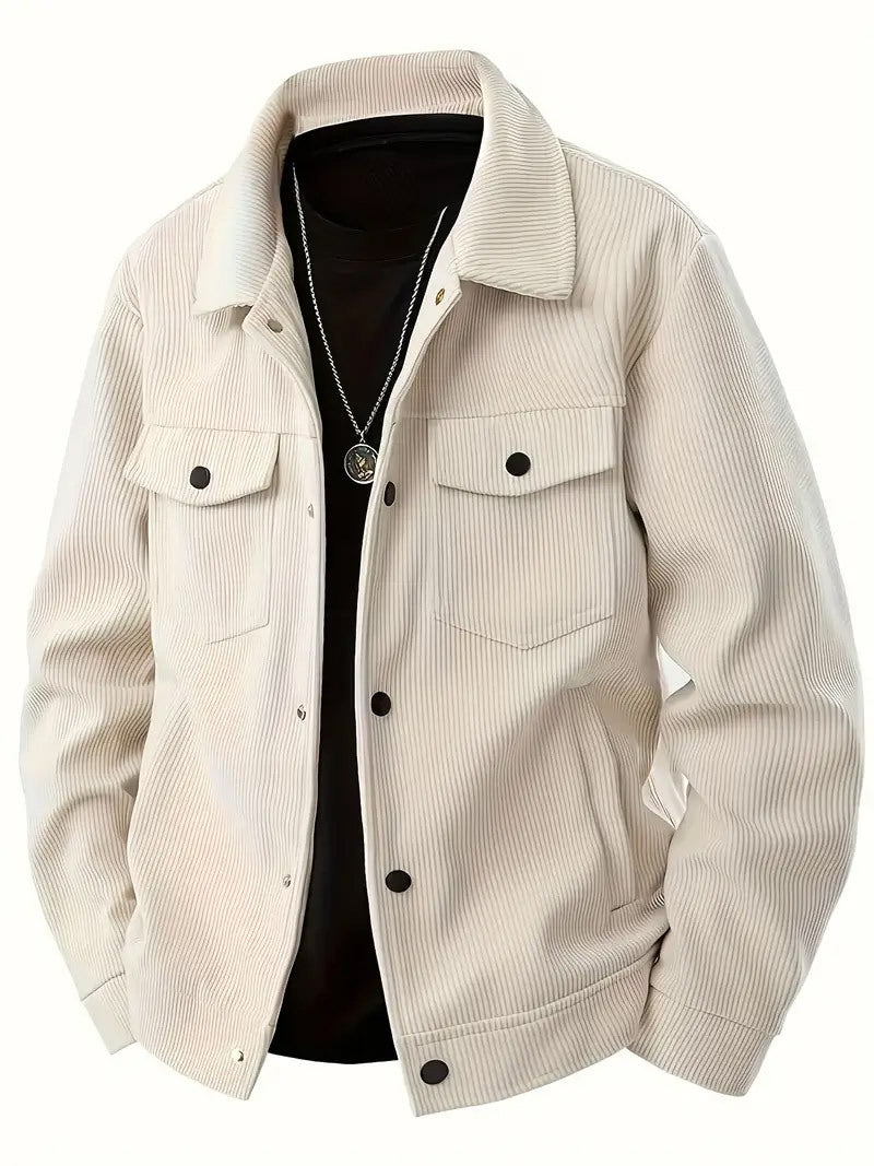 Men's cord jacket in the classic work jacket style with snap buttons and chest pockets StylebySassy
