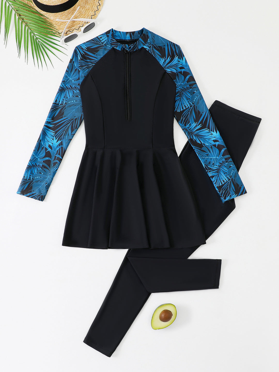 Women's Sporty Long Sleeve Swimsuit with Skirt StylebySassy