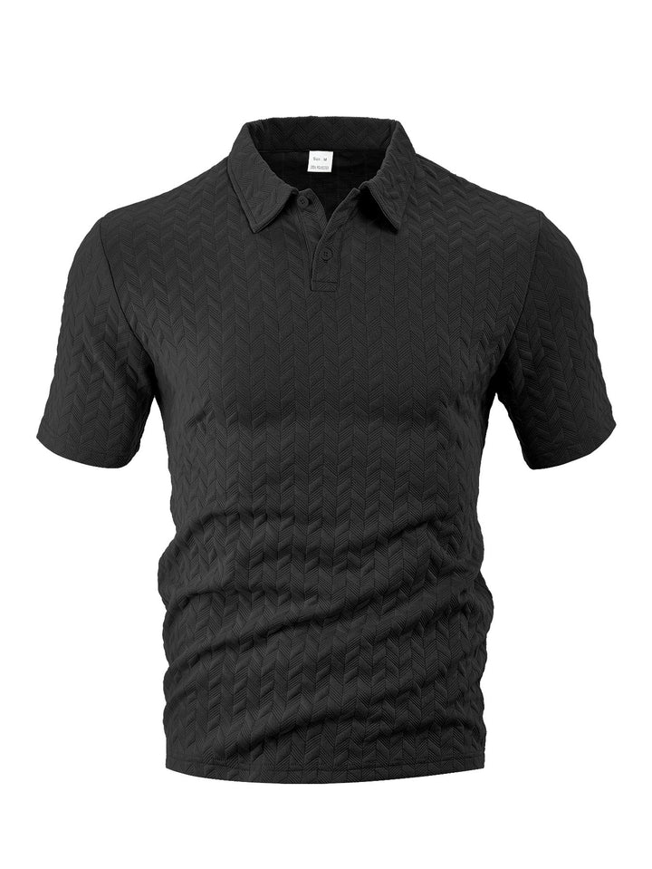 Men's short-sleeved polo shirt with embossed zigzag texture and classic shirt collar StylebySassy