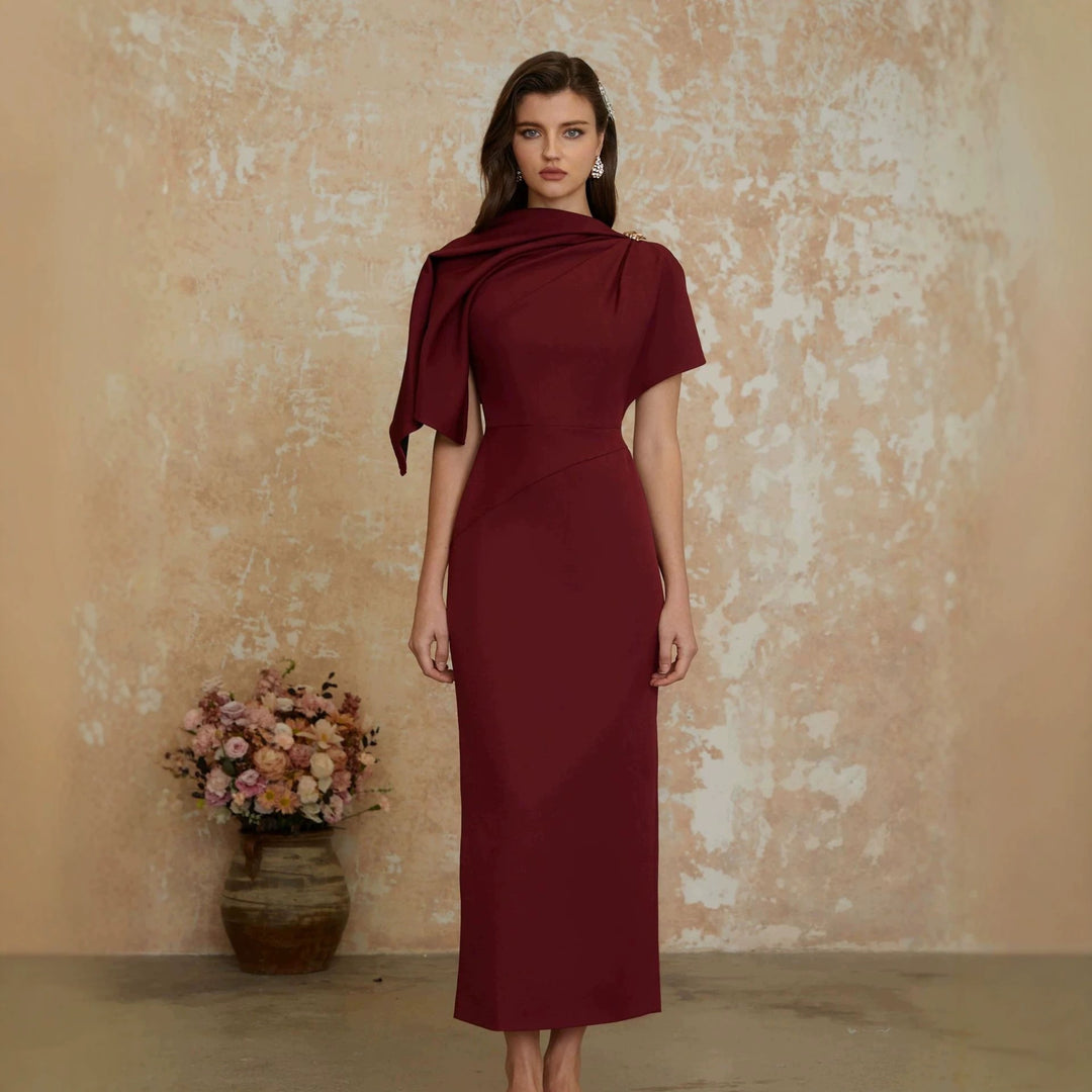 Women Elegant Evening Dress with Off-Shoulder Design and Sophisticated Draping StylebySassy