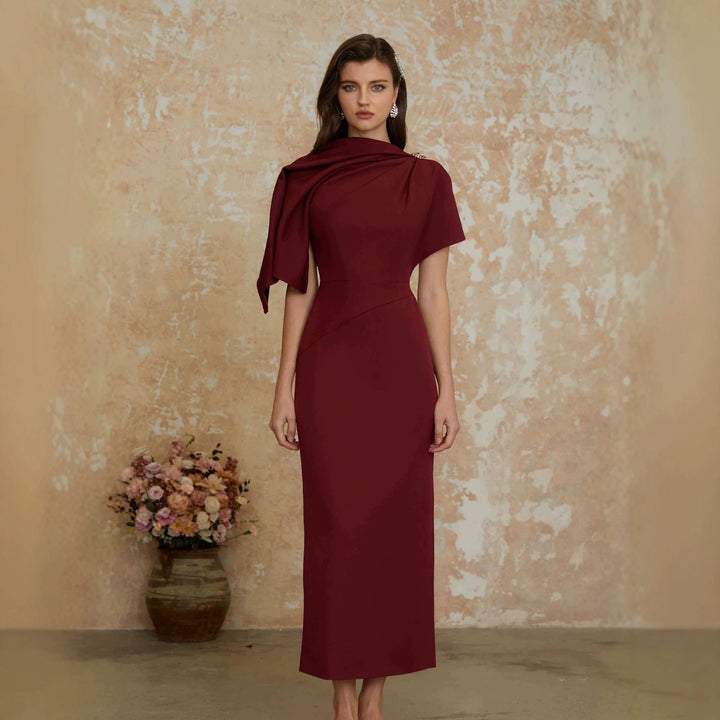 Women Elegant Evening Dress with Off-Shoulder Design and Sophisticated Draping StylebySassy