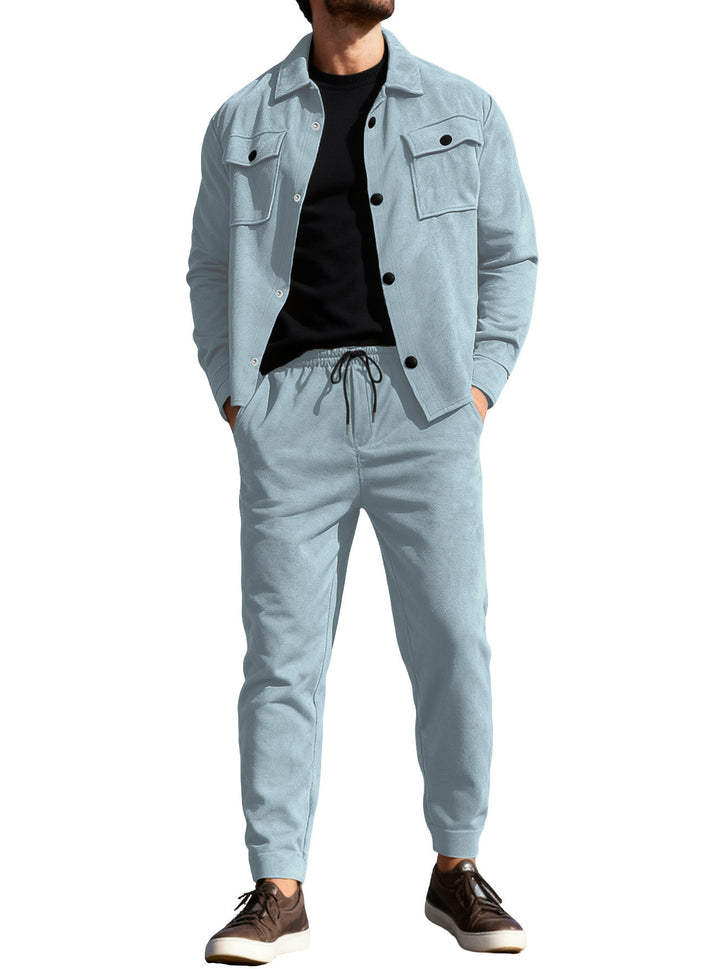 Men's nan utilitarian sweat training set with overshirt, chest flaps, and tapered jogger pants StylebySassy