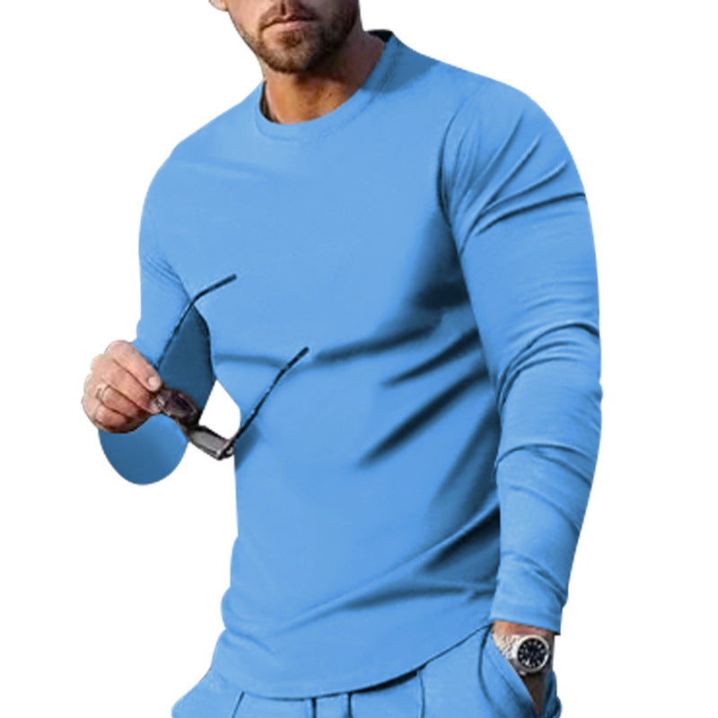 Men's narrow cut long sleeve shirt with round neckline elastic cotton stretch and extended hem StylebySassy