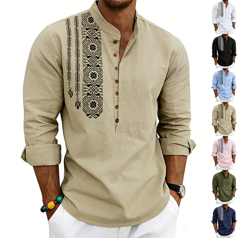 Men's embroidered cotton kurta shirt with stand collar StylebySassy