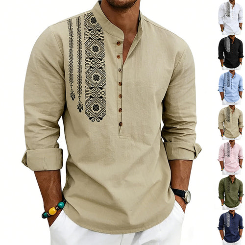 Men's embroidered cotton kurta shirt with stand collar StylebySassy