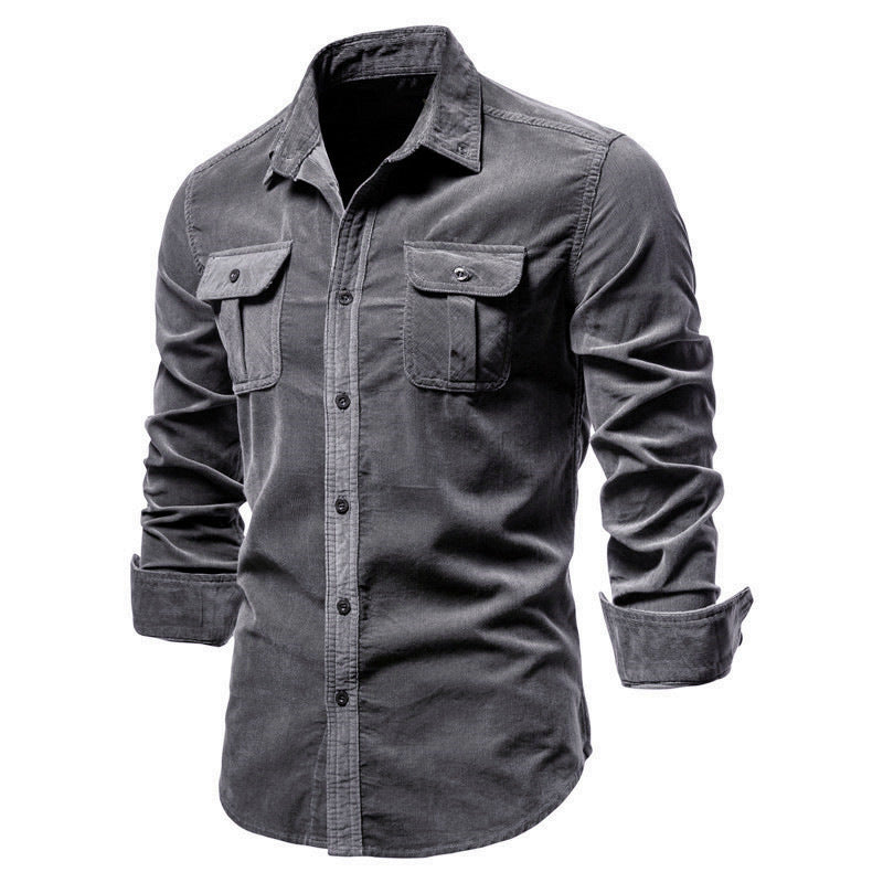 Men's long-sleeved cord shirt with applied breast pockets and Kent collar StylebySassy