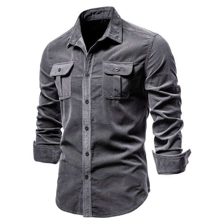 Men's long-sleeved cord shirt with applied breast pockets and Kent collar StylebySassy