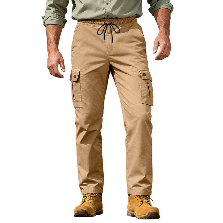 Men's robust leisure cargo pants with elastic waistband drawstring and multiple pockets StylebySassy