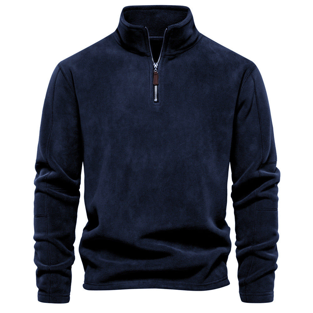 Men's lightweight fleece pullover with short zipper and stand-up collar StylebySassy