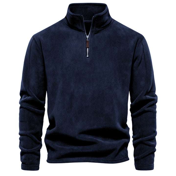 Men's lightweight fleece pullover with short zipper and stand-up collar StylebySassy