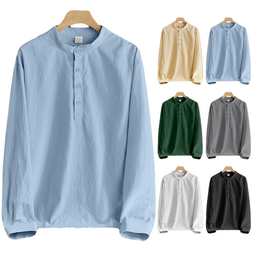 Men's Nehru collar Henley made of cotton stretch with concealed button placket and slim fit StylebySassy
