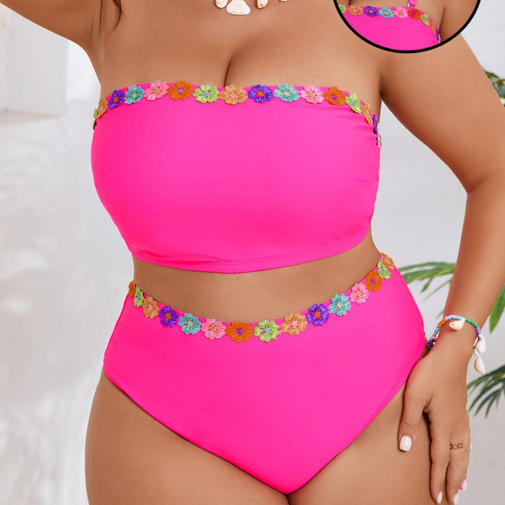 Women's Bandeau Bikini Set with Floral Accent StylebySassy