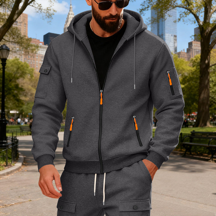 Men's hooded jacket with water-repellent zippers and multifunctional pockets StylebySassy