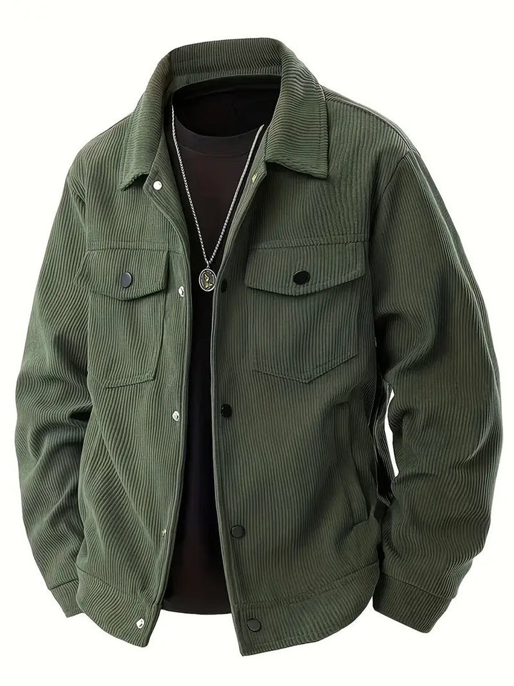 Men's cord jacket in the classic work jacket style with snap buttons and chest pockets StylebySassy