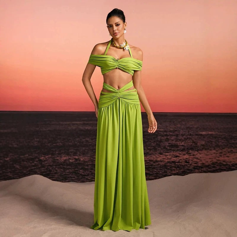 Women's maxi dress with sophisticated cut-out and decorative draping