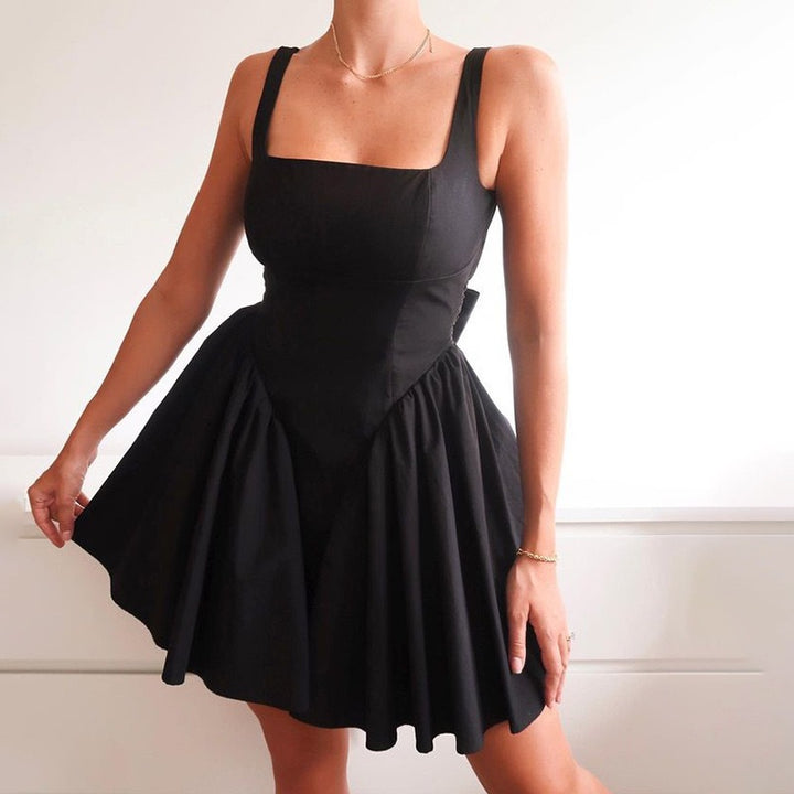 Women Playful Mini Dress with Square Neckline and Swinging Skirt StylebySassy