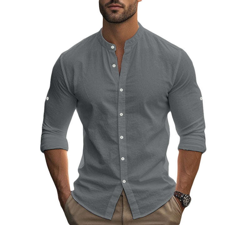 Men's tailored shirt in Nehru style with rollable sleeves and slim fit StylebySassy