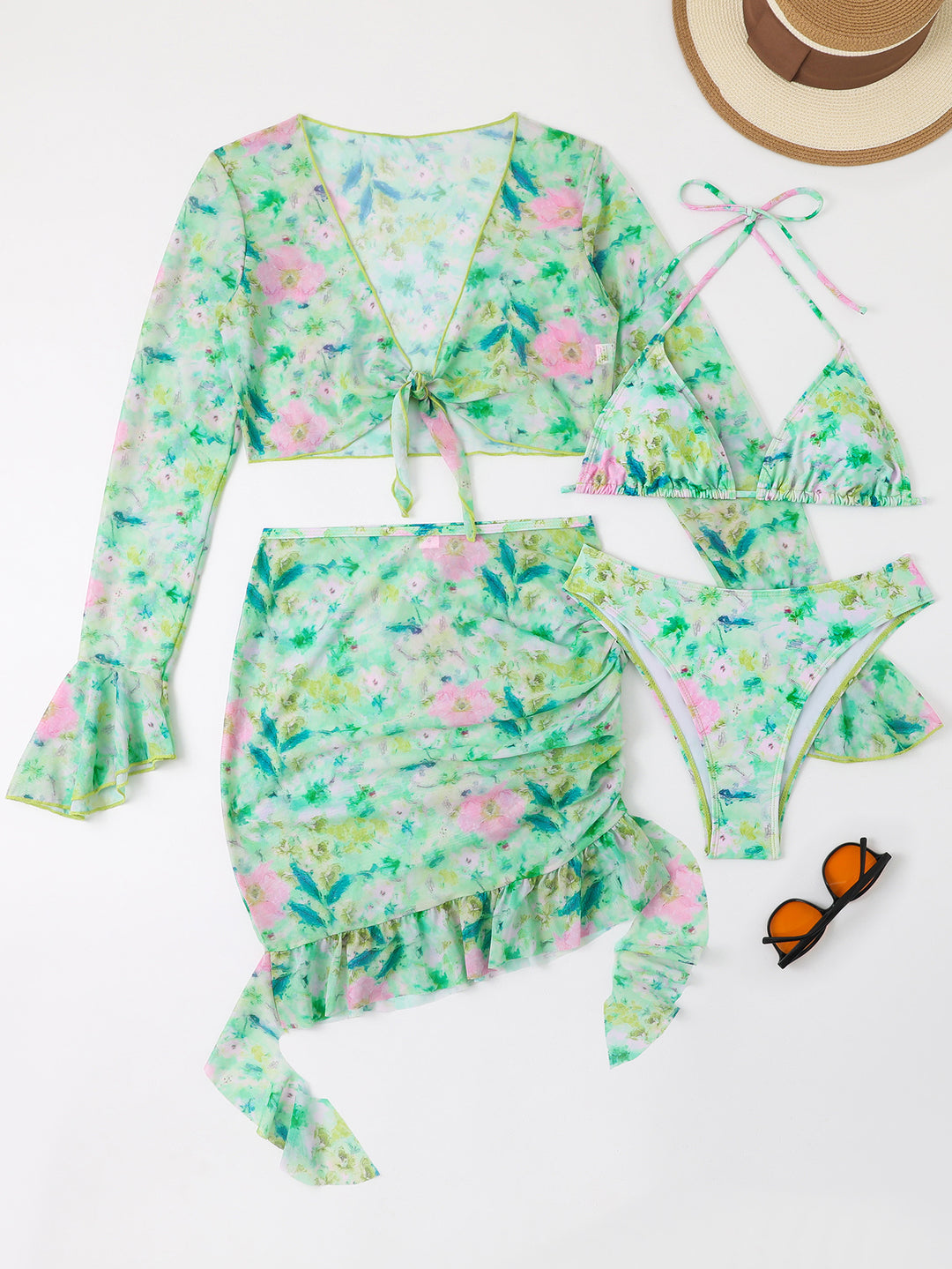 Women's bathing set with floral design, short top and wrap skirt StylebySassy