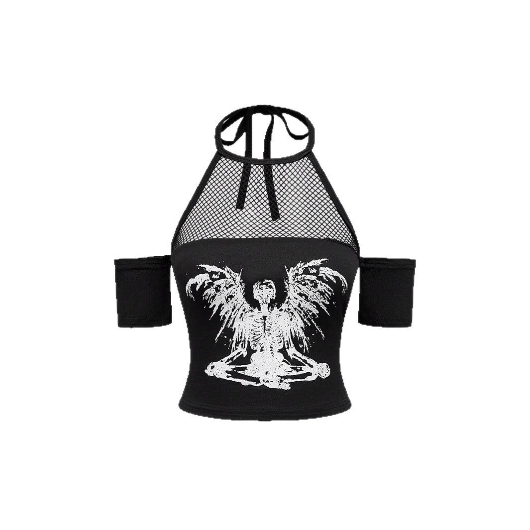 Ladies Trendy Crop Top with Mesh Details and Original Graphic Lace StylebySassy