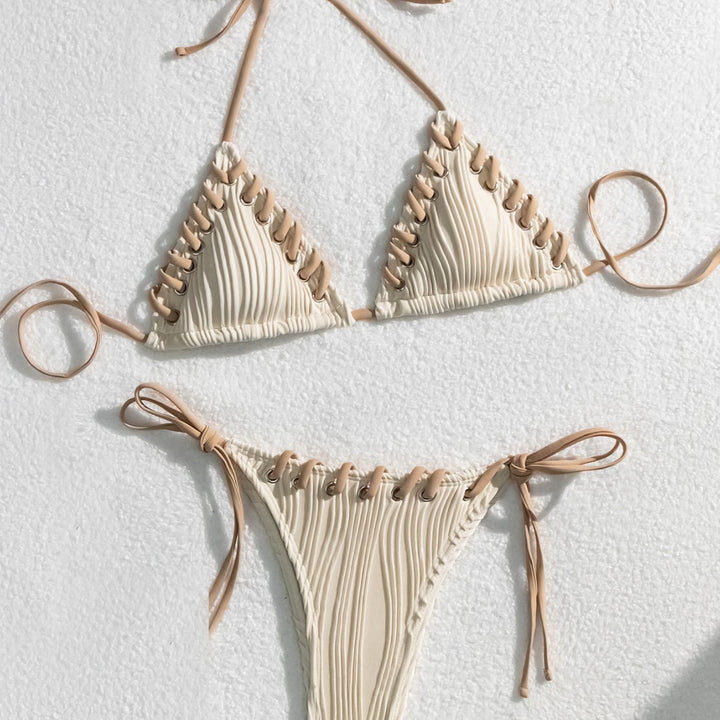 Women's triangle bikini with contrasting lacing details StylebySassy