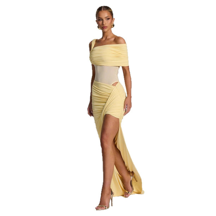 Ladies Elegant Wrap Dress with Asymmetric Cut and High Slit StylebySassy
