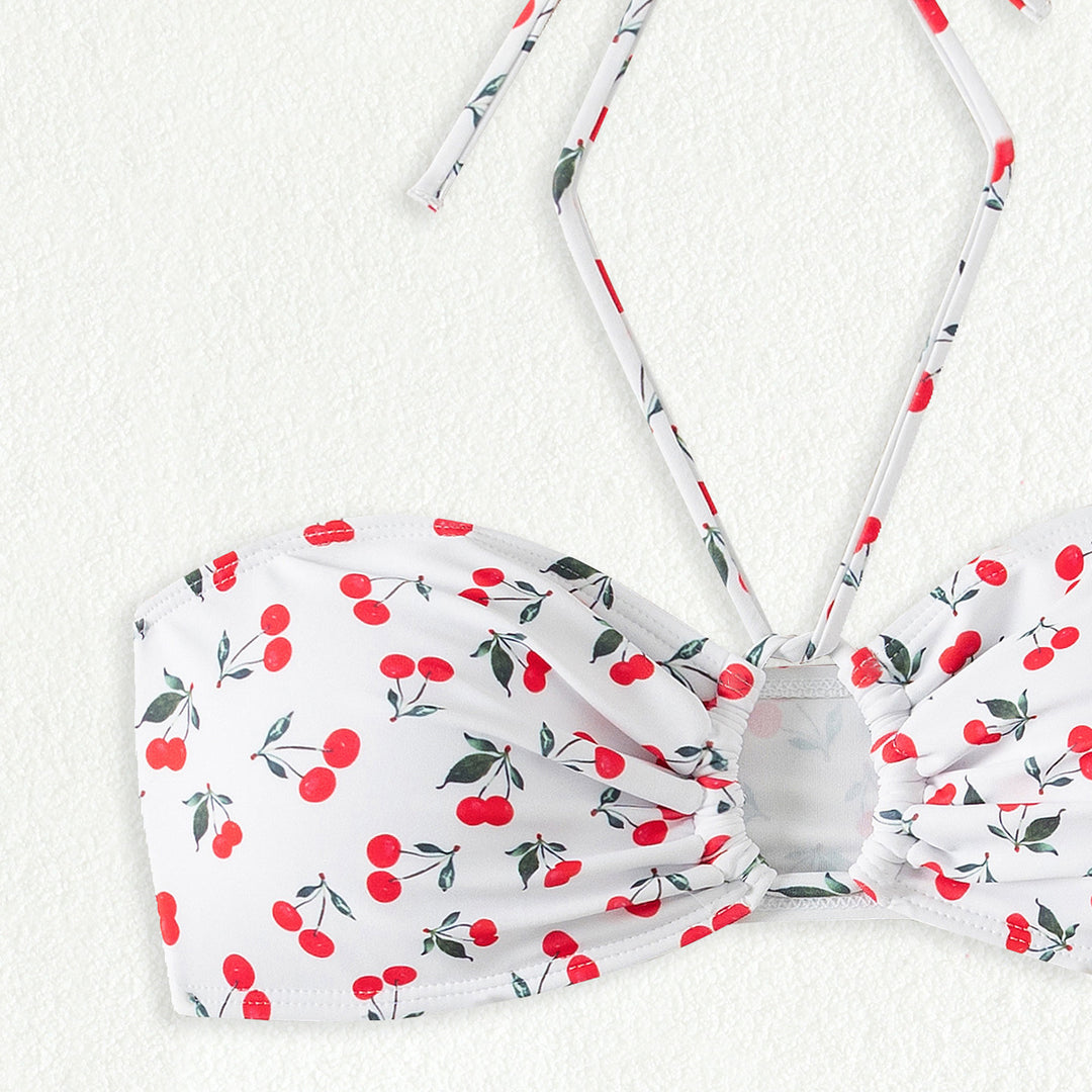 Women's bandeau bikini set with playful cherry pattern StylebySassy