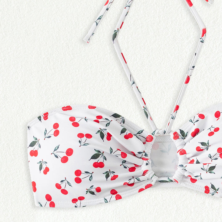 Women's bandeau bikini set with playful cherry pattern StylebySassy