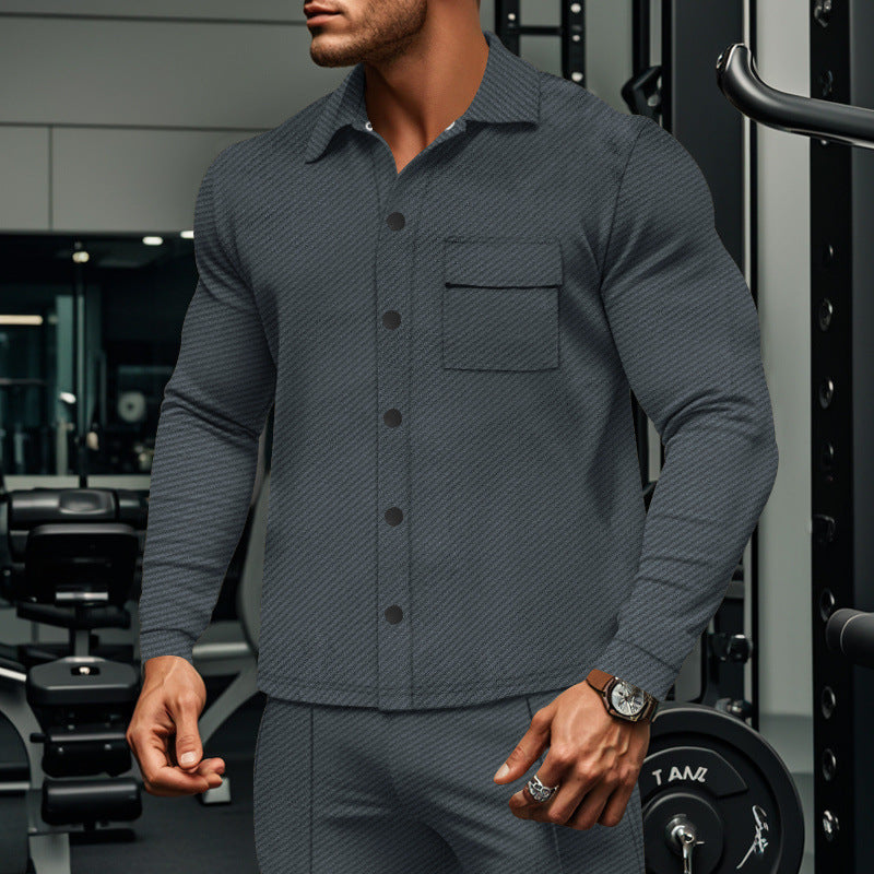 Men's slim ribbed structure overshirt jacket with snap button closure and chest flap StylebySassy