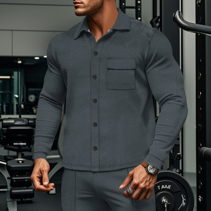 Men's slim ribbed structure overshirt jacket with snap button closure and chest flap StylebySassy