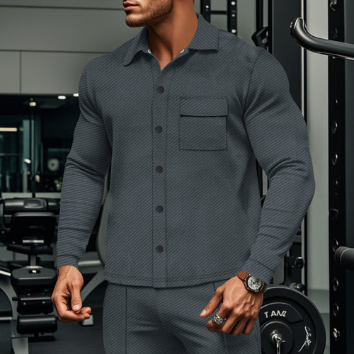 Men's slim ribbed structure overshirt jacket with snap button closure and chest flap StylebySassy