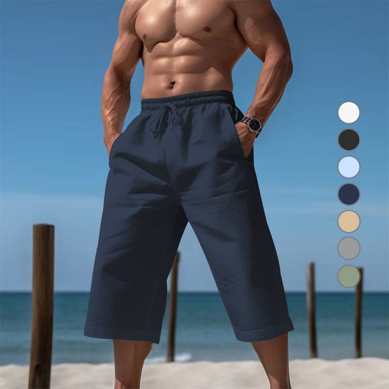 Men's casual knee-length Bermuda shorts with elastic waistband and drawstring StylebySassy