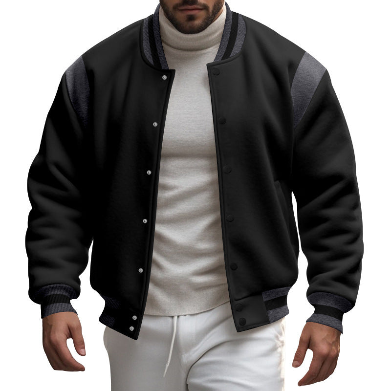 Men's nan College baseball jacket with snap button placket, ribbed collar and contrasting yokes StylebySassy