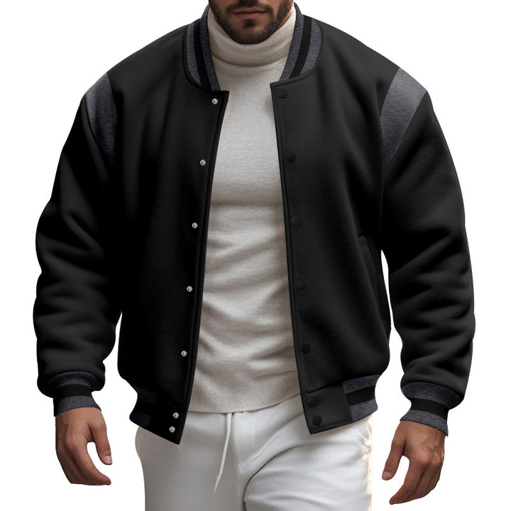 Men's nan College baseball jacket with snap button placket, ribbed collar and contrasting yokes StylebySassy