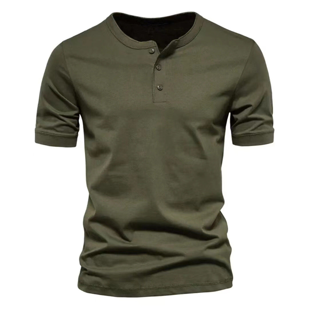 Men's tailored short-sleeve Henley shirt made of cotton blend with button placket StylebySassy