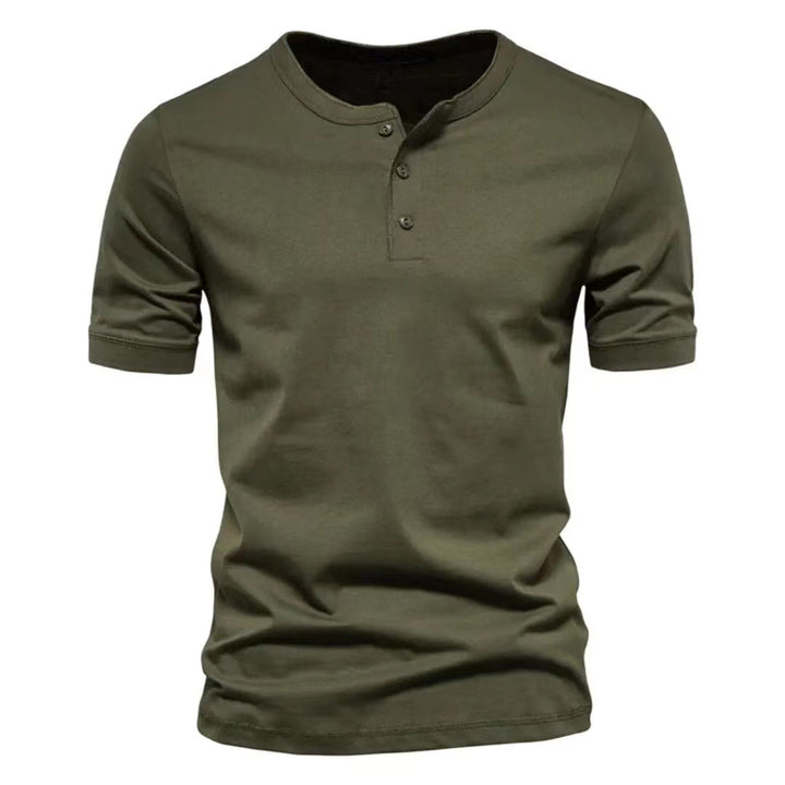 Men's tailored short-sleeve Henley shirt made of cotton blend with button placket StylebySassy