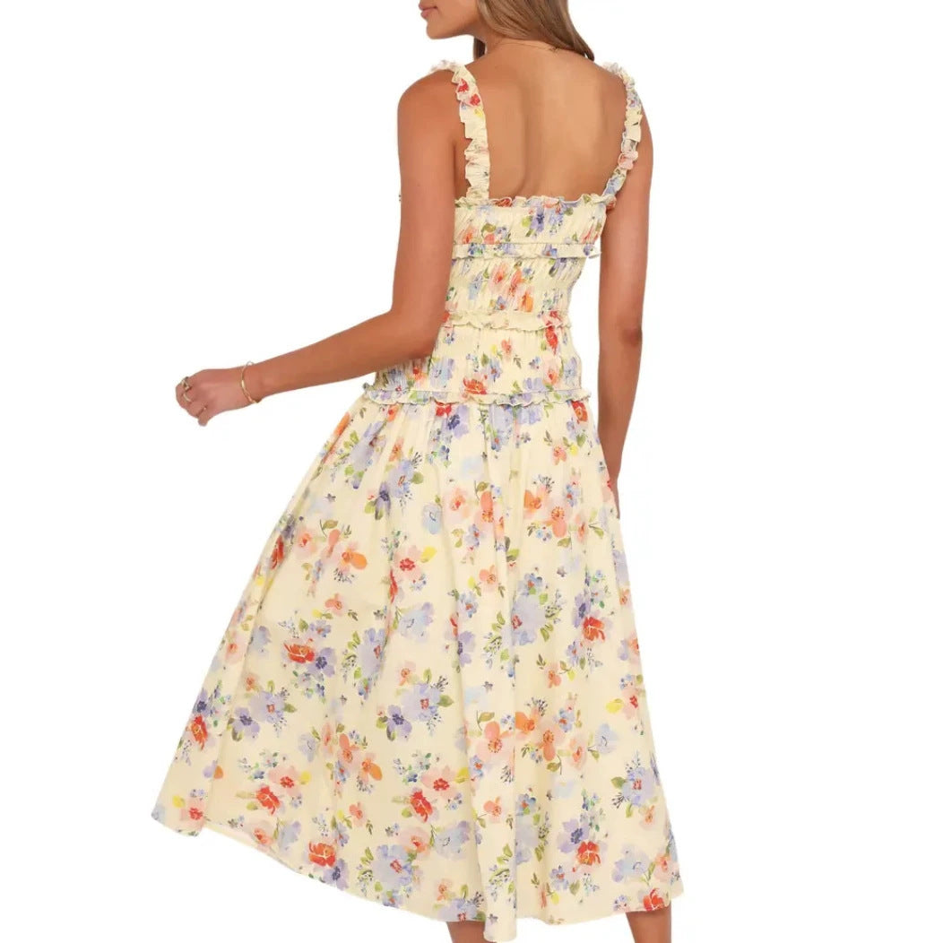 Women nan airy-light tiered midi dress with gathered bodice and ruffled straps StylebySassy