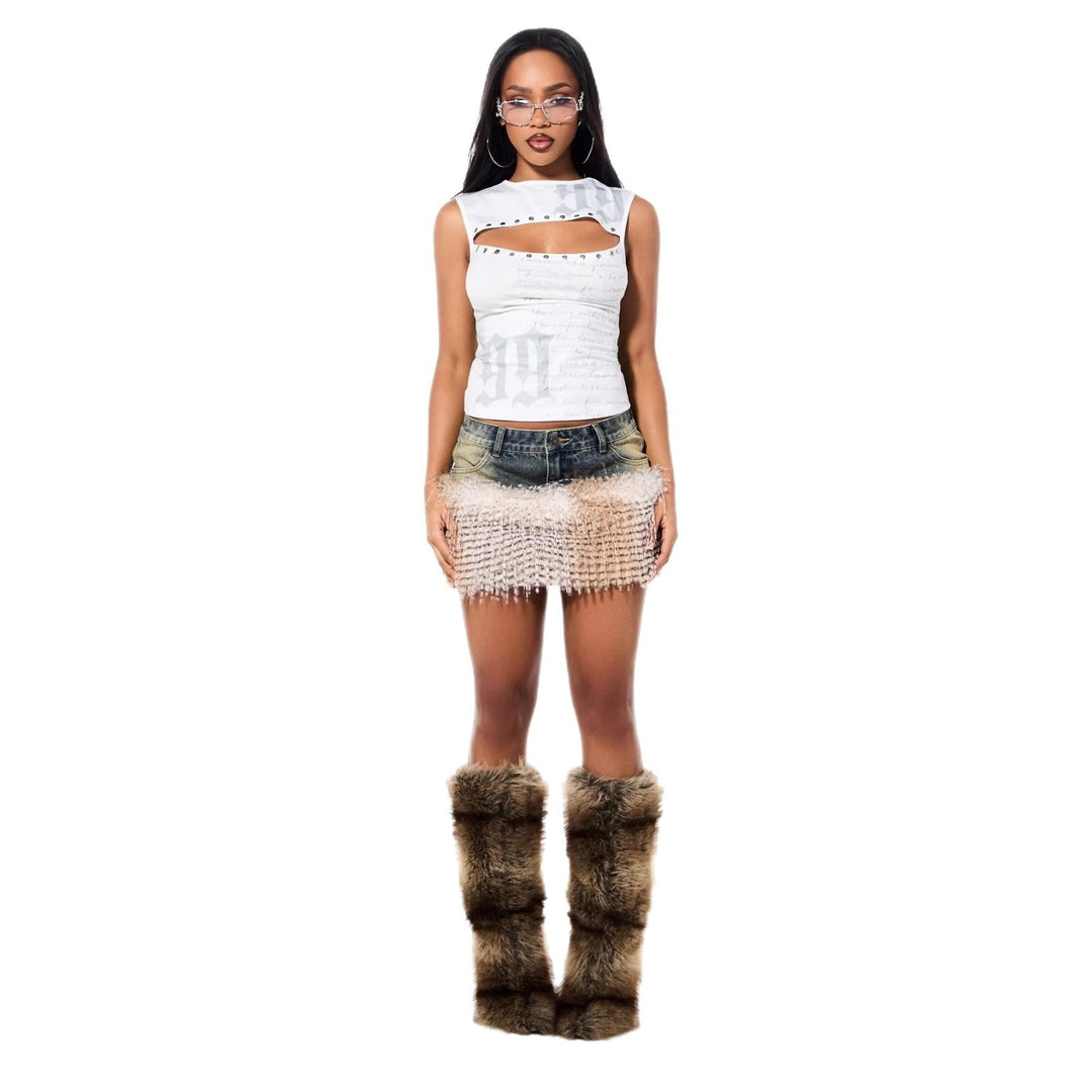 Women's top with asymmetric neckline and decorative eyelets StylebySassy