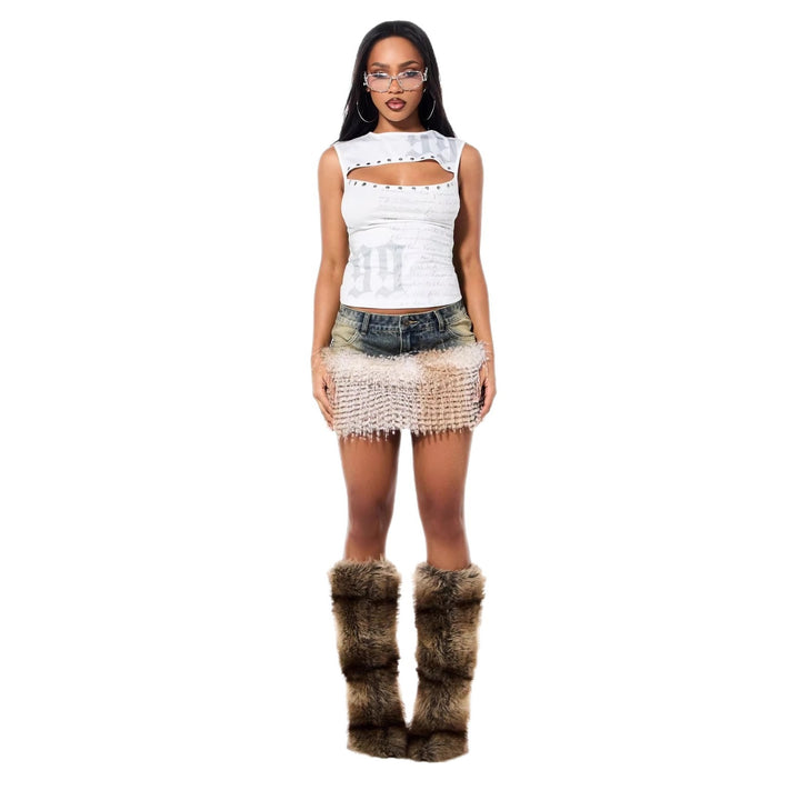 Women's top with asymmetric neckline and decorative eyelets StylebySassy
