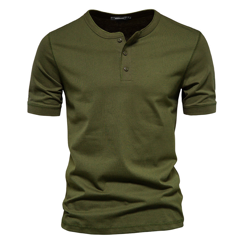 Men's narrow cut short sleeve shirt with short button placket and ribbed collar made of cotton blend StylebySassy