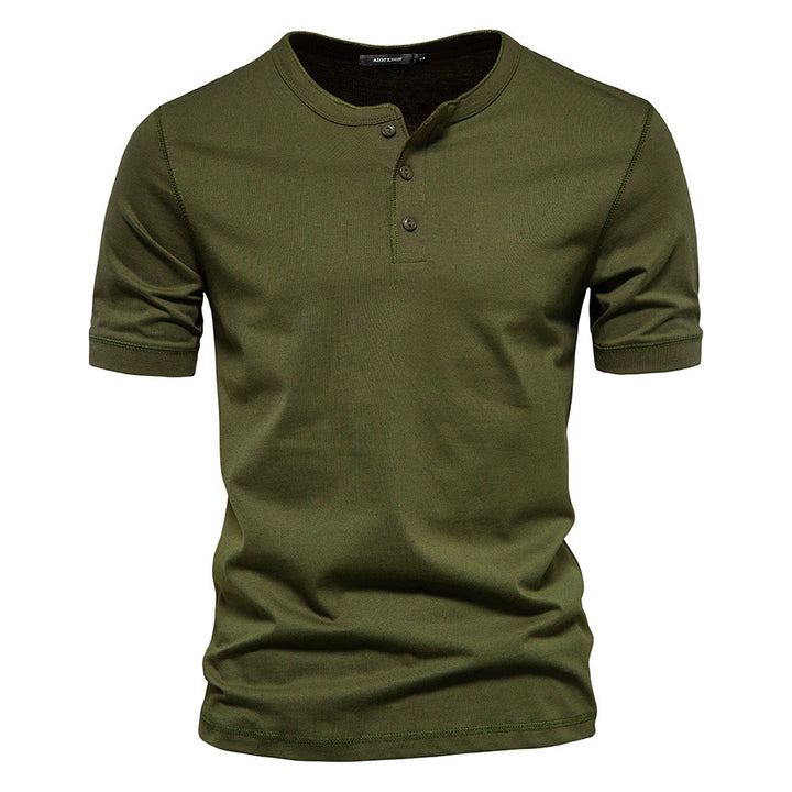 Men's narrow cut short sleeve shirt with short button placket and ribbed collar made of cotton blend StylebySassy