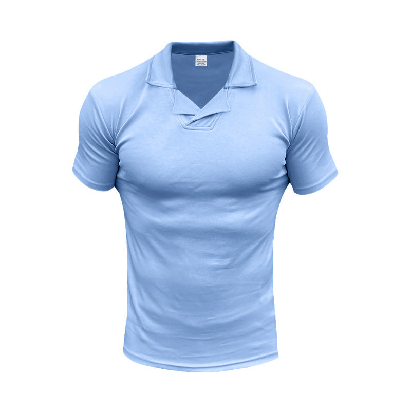 Men's slim fit short sleeve polo with open shirt collar and elastic cotton stretch StylebySassy