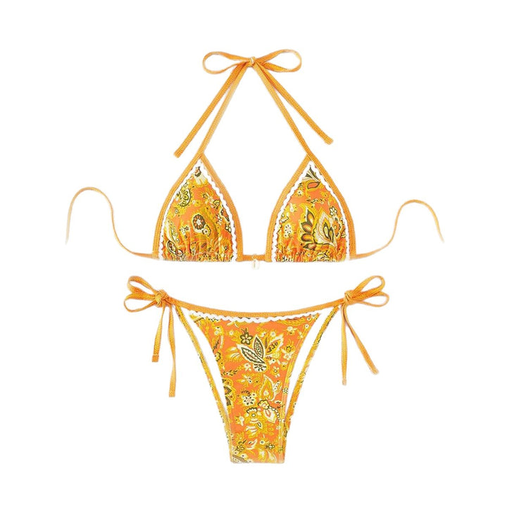 Women's triangle bikini set with adjustable tie straps and floral design StylebySassy