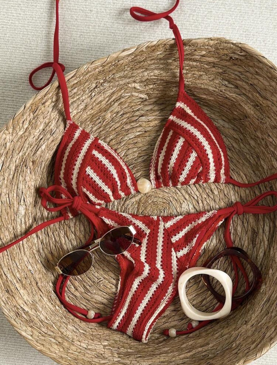 Ladies Hand-Crocheted Bikini with Maritime Stripe Pattern StylebySassy