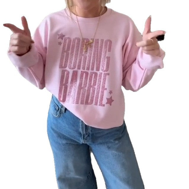 Women's glittering round neck sweatshirt with statement print and fleece-lined interior StylebySassy