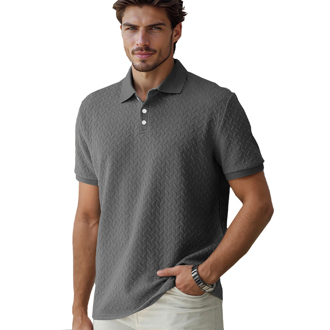 Men's finely woven polo shirt with chevron relief structure and short button placket StylebySassy