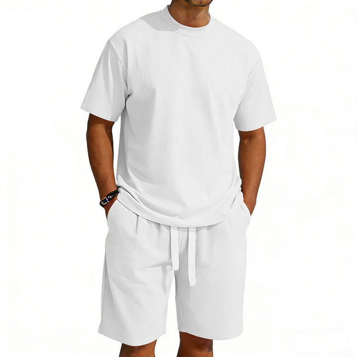 Men's short-sleeve shirt and Bermuda combination made of ribbed jersey with elastic drawstring waistband StylebySassy