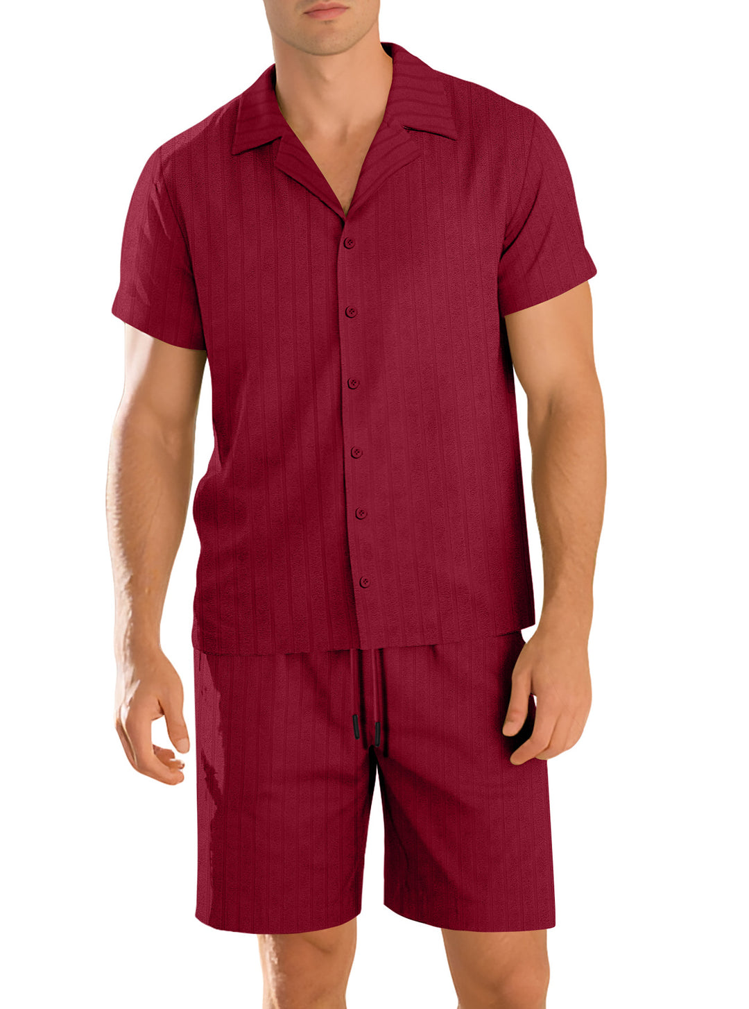 Men's ribbed knit lounge set with lapel collar short-sleeve shirt and comfort bermuda StylebySassy